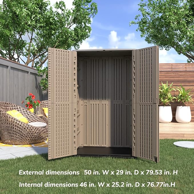 ADDOK Outdoor Storage Sheds Waterproof,Resin Outdoor Storage Cabinet Lockable, Double-Layer Storage Shed for Patios/Generator/Long-Handled Tools