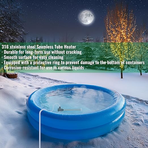 1500W Immersion Water Heater for Hot Tub & Swimming Pool – Portable Fully Submersible Electric Heater with Auto Shut Off & WiFi Timer for Bathtub, Inflatable Pool and Above Ground Pool