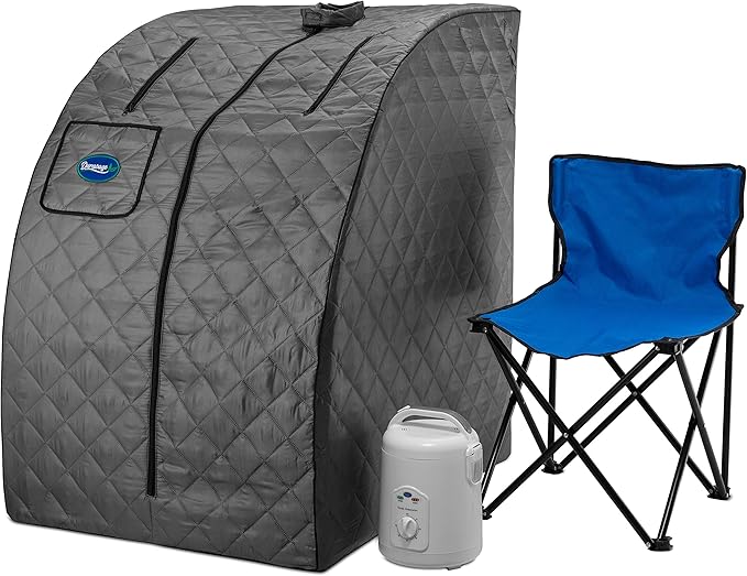 Durasage Lightweight Portable Personal Steam Sauna Spa - 800W Steam Generator, 60-Min Timer, Zippered Access, Single Front Pocket, Foldable Frame & Chair - Indoor Use, at-Home Relaxation Kit