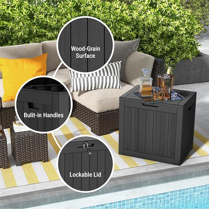 Mars Villa 31 Gallon Outdoor Storage Box, Waterproof Deck Box, Outside Storage Bin for Patio Furniture Cushions, Pool Supplies, Garden Tools, Weatherproof, Black