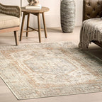 nuLOOM 4x6 Machine Washable Rain Haven Vintage Medallion Area Rug, Light Grey, Traditional Faded Design, Non-Slip Backing, Stain Resistant, For Bedroom, Dining Room, Living Room, Kitchen