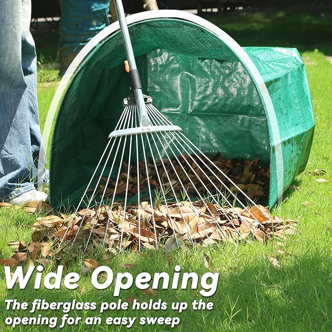 PHYEX 2 Pack 53-Gallon Reusable Leaf Bags with Flat Bottom Design - Dustpan Style Garden Bags for Easy Yard Waste Collection, Lightweight & Foldable