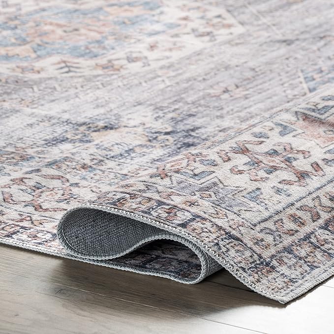 nuLOOM Drina Distressed Machine Washable Ultra Thin Area Rug, 6' x 9', Blue