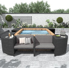 Outdoor Spa Surround Set Patio Furniture with Storage Space, Wood Seatings and Waterproof Cushions, Quadrilateral Rattan Sectional Sofa, for Backyard Deck Poolside, Onesize, Grey