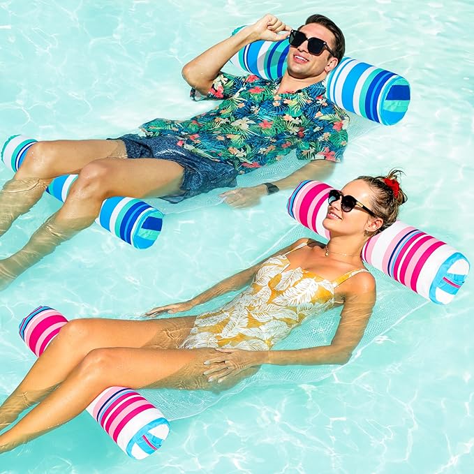 FindUWill 2 Pack Fabric Water Swimming Pool Floats Hammock, XL, Inflatable Multi-Purpose Water Hammocks Floaties (Saddle, Lounge Chair, Hammock, Drifter), Pool Float Lounger for Adults Vacation