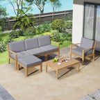 Merax 6 Pieces Sectional Sofa Solid Acacia Wood Frame Outdoor Conversation Furniture Sets with Coffee Table and Removable Cushion for Garden Backyard Patio and Poolside, Grey