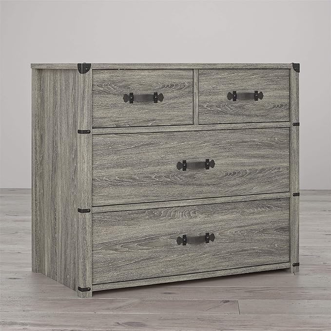 Little Seeds Nova 4 Drawer Storage Grey Dresser, Gray Oak