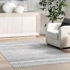 nuLOOM Kira Machine Washable Tribal Geometric Ultra Thin Area Rug, 9' x 12', Grey