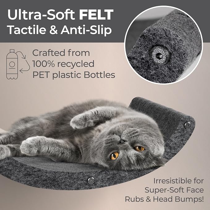 Wall Mounted Cat Shelves (Set of 4) by Pryde Pets - 100% Sustainable PET Felt Feline Enrichment Climber Furniture for Small & Large Indoor Cats, Modern Climbing Gym Jungle Design (Charcoal)