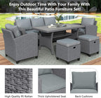 6-Piece Patio Furniture Set with Dining Table, Outdoor Garden Sectional Sofa, All-Weather Wicker Conversation Couch with Chairs, Stools and Cushions, Onesize, Gray Rattan