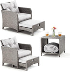 Pamapic 5 Pieces Outdoor Patio Wicker Chairs Set with Ottoman .Outside Conversation Furniture set with Cushions and Coffee for Balcony Porch Lawn Garden Table(Grey Cushion+Light Grey Rattan)
