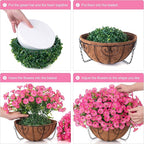 Artificial Faux Hanging Plants Flowers Basket for Outdoors Outside Spring Summer Decoration, Silk Pink Morning Glory in Planter UV Resistant Look Real Fake Flowers for Porch Patio Balcony Home Yard