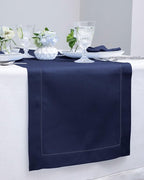 Solino Home Linen Navy Table Runner 60 Inches - Classic Hemstitch, 100% Pure Linen Coffee Table Runner 14 x 60 Inch Ideal for Dresser Tables - Fall, Autumn, Halloween, Thanksgiving
