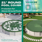 Yankee Emerald Series Pool Covers for Above Ground Pools | Round 21 ft Swimming Pool Cover w/Steel-Core Cable, Winch for Winterization | 9 mil Medium-Thickness for Off-Season, On-Season Protection