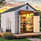 YITAHOME 8x10 FT Outdoor Storage Shed with Floor, Plastic Garden Shed for Bikes, Tools, and Pool Supplies, Outdoor Resin Shed with Lockable Doors, Windows, and Vents for Patio, Lawn, Backyard, Gray