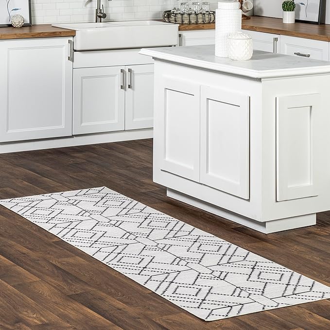 nuLOOM Echo Multi Diamond Machine Washable Ultra Thin Runner Rug, 2' 6" x 8', Ivory