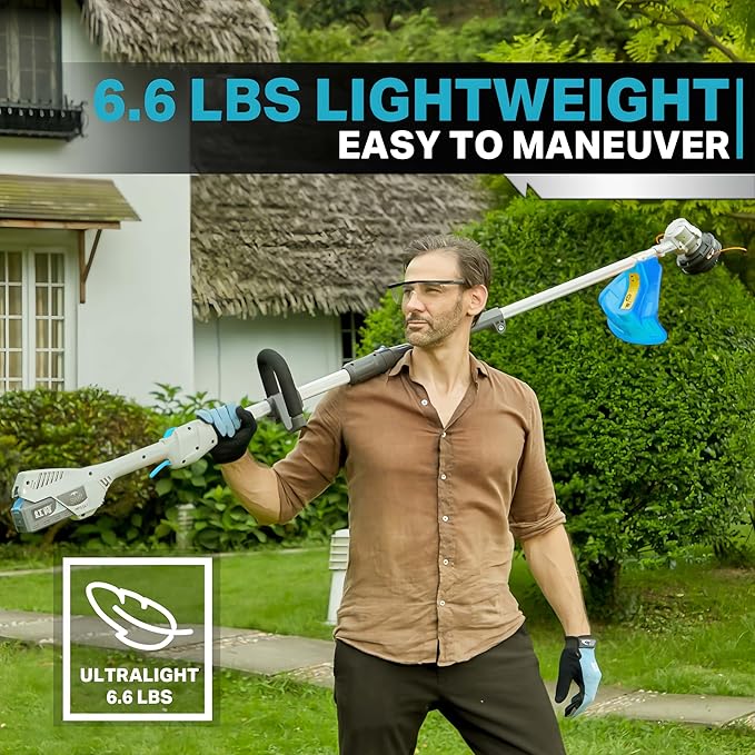 RB 17" Cordless String Trimmer, 40V Lithium Battery Weed Wacker with 4.0Ah Battery & Fast Charger & .095'' line, 2 in 1 Grass Trimmer and Edger, 2-Speed Adjustable, Low Vibration Lawn Garden Tool