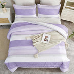 Litanika Lavender Comforter Set Twin/Twin XL - 2 Pieces Lightweight Lavender Purple White Colorblock Stripe Fluffy Bedding Comforter Sets, All Season Bed Set