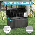 NUNU LAB 150 Gallon Outdoor Storage Box,Resin Large Sturdy Deck Box, Backyard Outside Storage Box Waterproof with Double Wall Panels,Package Delivery Garden Outdoor Hose Storage Bin