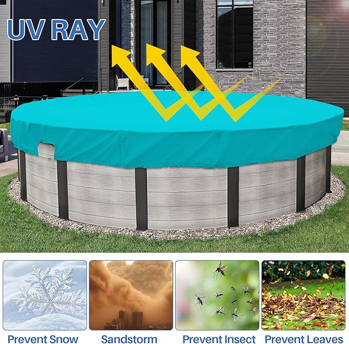 ECOOPTS 19 ft Waterproof Round Polyester Pool Cover for Above Ground Pools, Swimming Pool Cover Protector Winter Safety Cover (Turquoise)