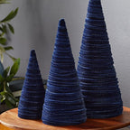 Your Heart's Content Velvet Trees Set of 3 Navy, Artisan Mantel Decor, Valentine Tabletop, Tablescape Décor, Elegant Holiday Entryway (Navy)
