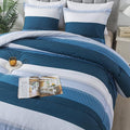 Andency Stripe Comforter Set Full Size (79x90 Inch), 3 Pieces Navy Patchwork Striped Comforter, Soft Microfiber Down Alternative Comforter Bedding Set with Corner Loops