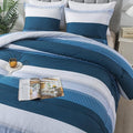 Andency Stripe Comforter Set Queen Size (90x90 Inch), 3 Pieces Navy Patchwork Striped Comforter, Soft Microfiber Down Alternative Comforter Bedding Set with Corner Loops