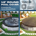 Yankee Diamond Series Pool Covers for Above Ground Pools | All-Weather, Windproof, Light 18ft Round Pool Cover w/ 6 Screw-In Pegs, 6 Ropes | 3 Mounting Methods, Strong Fastenings for Triple Protection