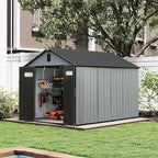 Domi 8x10 FT Outdoor Resin Storage Shed, All-Weather Double-Wall Garden Shed for Backyard, Lawn Tools, Bike, Mower & Pool Equipment with Lockable Doors, Ventilated Roof, Grey