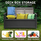EconoHome 3 Seat Outdoor Storage Bench with Rain Cover - 90 Gallon Capacity - Weatherproof Resin Bench for Patio, Porch, Garden, Yard, Pool Area - Furniture for Pool Accessories, Gardening Tools