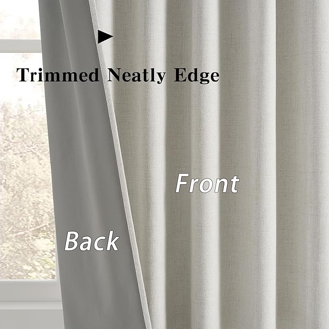 2 PCs Extra Wide Linen Blackout Curtains 108 Inches Long,Back Tab Pleaetd Drapes with Hooks Track System Curtain Panels for Large Windows Patio Sliding Door Living Room 70 x 108 Natural Birch