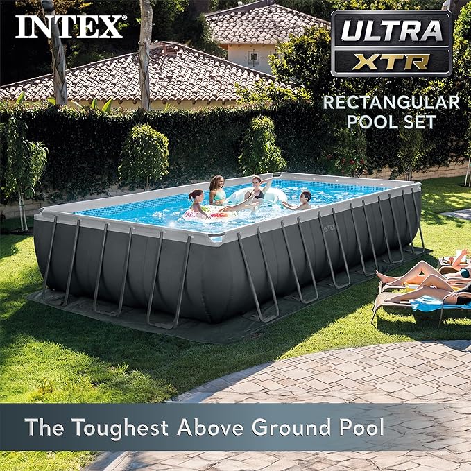 Intex 26367EH 24' x 12' x 52" Rectangular XTR Frame Swimming Pool w/ Filter Pump - Large Above Ground Backyard Rectangle Pool w/ 45-Inch Deep Water