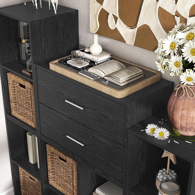 Apexa 2 Wooden Stackable Storage, Small Food Pantry Cabinet, Cajonera De Madera, Underbed Drawer Dorm Teen Room Decor & Bedroom, Home Office, Kitchen, Black