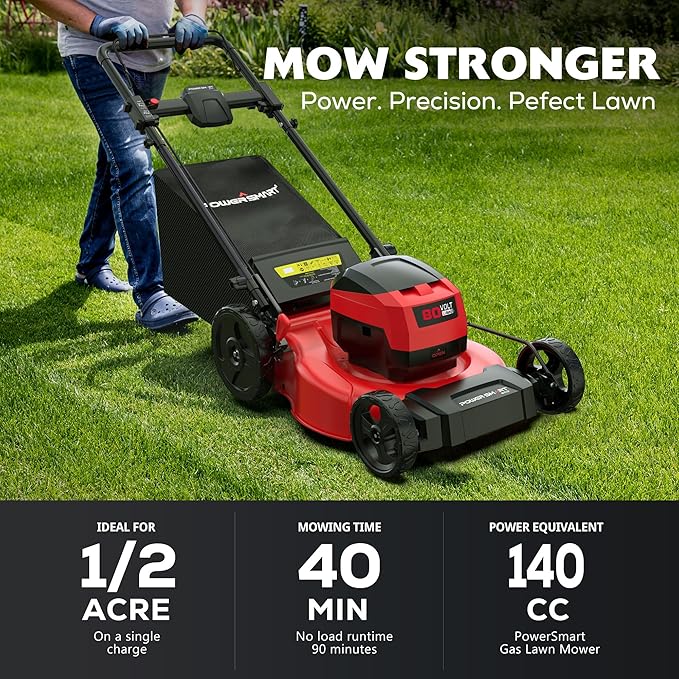 PowerSmart 80V 21in Push Cordless Lawn Mower, Brushless Battery Lawn Mower with 6.0Ah Battery and Charger (PS76821)