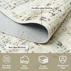 10x14 Washable Area Rug for Living Room Bedroom: Non-Slip Modern Gray White | Machine Washable TPR Backing, Stain-Resistant Low Pile, Pet & Kid Friendly, Abstract Decor for Dining Room, Dorm, Home Office