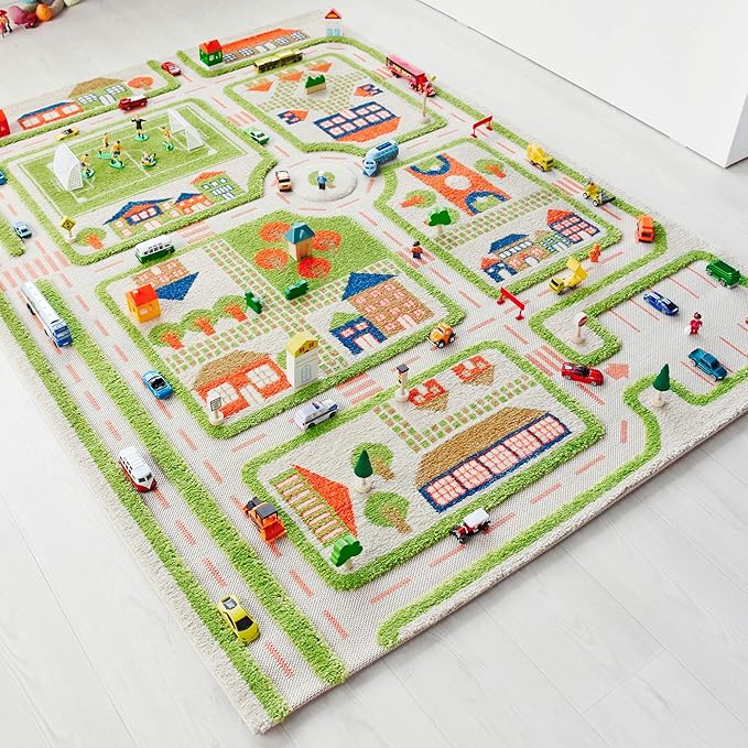 IVI 3D Play Carpet 71 x 52.5-inch Educational Green Traffic Soft Floor Rug Mat for Bedroom, Kids Den, or Playroom, Large