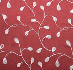 MIUCO Floral Embroidery Semi Sheer Curtain Panels Faux Linen Grommet Curtains for Kids Room 52 x 95 Inch 2 Panels, Burgundy