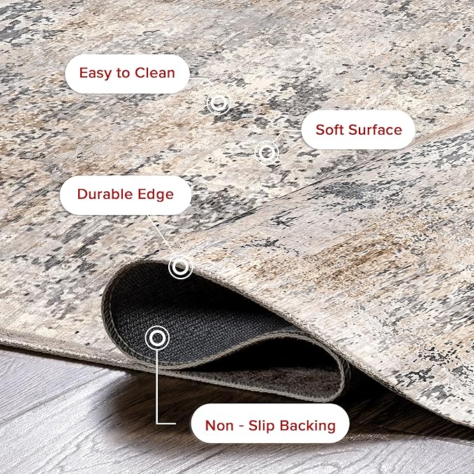 nuLOOM Danae Abstract 6x9 Machine Washable Area Rug for Living Room Bedroom Dining Room Kitchen, Ivory/Grey