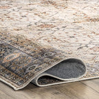 nuLOOM Annelle Floral Border Machine Washable Ultra Thin Area Rug, 4' x 6', Beige