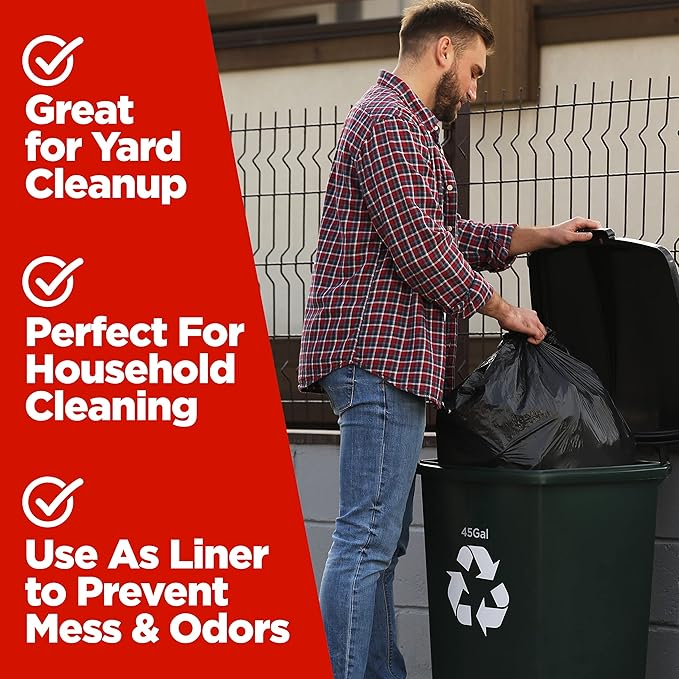 ToughBag 40-45 Gallon Trash Bags Heavy Duty (250 Count) | Black Garbage Bags | Made In USA