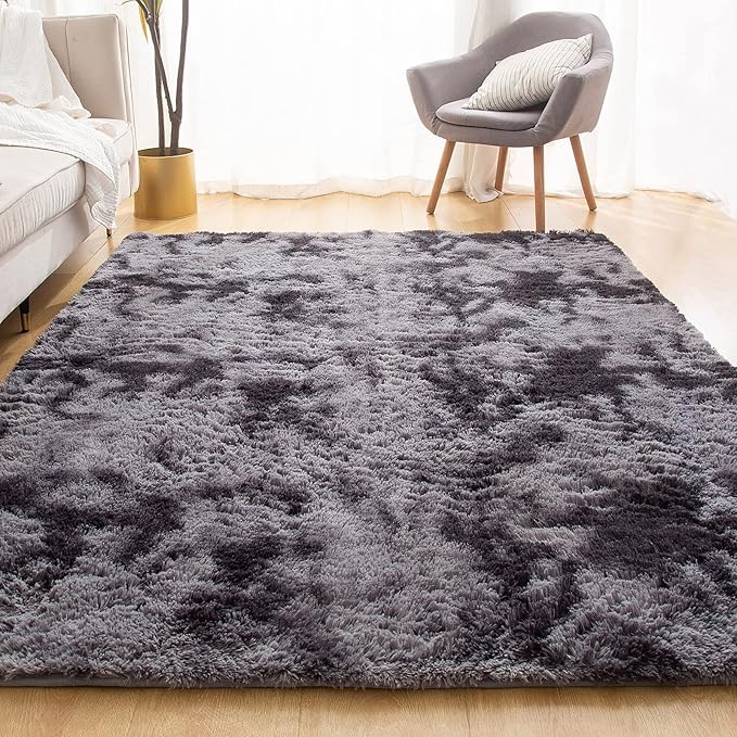 YOBATH Large Area Rugs 8x10 Feet for Living Room, Big fluffy Shag Rug for Bedroom, Soft Fuzzy Shaggy Carpet Rugs for Kids Girls Boys Playroom Nursery Dorm Room Decor, Tie-Dyed Dark Grey