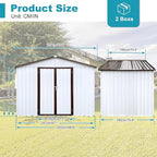 Storage Shed 8ft×6ft Classic Apex Roof Tool Shed Outdoor Storage Metal Garden Storage Sheds Tool Cabinet with Hinged Door Syste for Backyard, Patio, Poolside, White +Offee