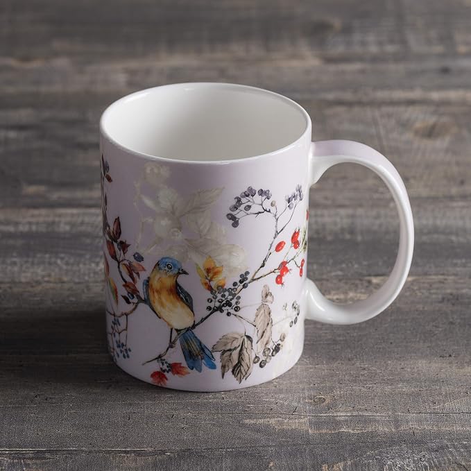 Maison d' Hermine Coffee Mug with Handles Tea Cups (15 Ounce, Pack of 1) | Fine Bone China Coffee Mugs for Hot Beverages Cappuccino Latte Home Restaurant Spring Summer -Equinoxe - Grey - Sparrows