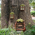 Fairy Door and Windows Garden Kit Accessories Outdoor, Glow in Dark Gnome House for Tree, Lawn Yard Art Sculpture, Miniature Garden Decor (Leaf)