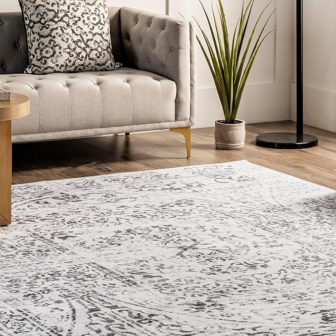 nuLOOM Bess Persian Vintage Machine Washable Ultra Thin Area Rug, 4' x 6', Ivory