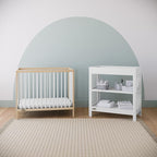 Graco Teddi 4-in-1 Convertible Mini Crib with Bonus Water-Resistant Mattress (Natural with White) – GREENGUARD Gold Certified, 2.75-Inch Mattress Included, Convenient Size, Easy 30-Minute Assembly