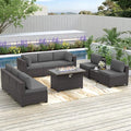 Patio Furniture Sectional Sofa Set 10-Pieces PE Rattan Patio Conversation Set w/43in Gas Fire Pit Table, Outdoor Furniture with 55000 BTU Propane Fire Pit, Grey
