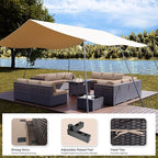 Kullavik 15 Pieces Outdoor Patio Furniture Set with 43" 55000BTU Gas Propane Fire Pit Table PE Wicker Rattan Sectional Sofa Patio Conversation Sets,Khaki