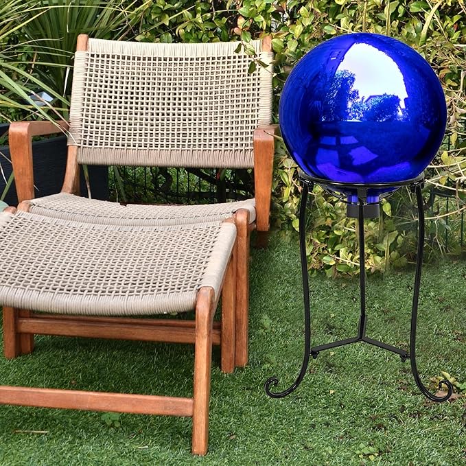 16" Tall Gazing Ball Stand for 10-12 inch Balls, Black Metal Gazing Globe Display Holder Stands for Outdoor Garden Clearance, 9" L x 9" W x 16" H