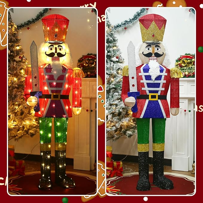 61Inch Nutcracker Christmas Decor Outdoor with LEDs 5 Feet Lighted Large Nutcracker Lighted Christmas Decorations Outdoor with Stakes & Zip Ties for Xmas Yard, Porch, Lawn